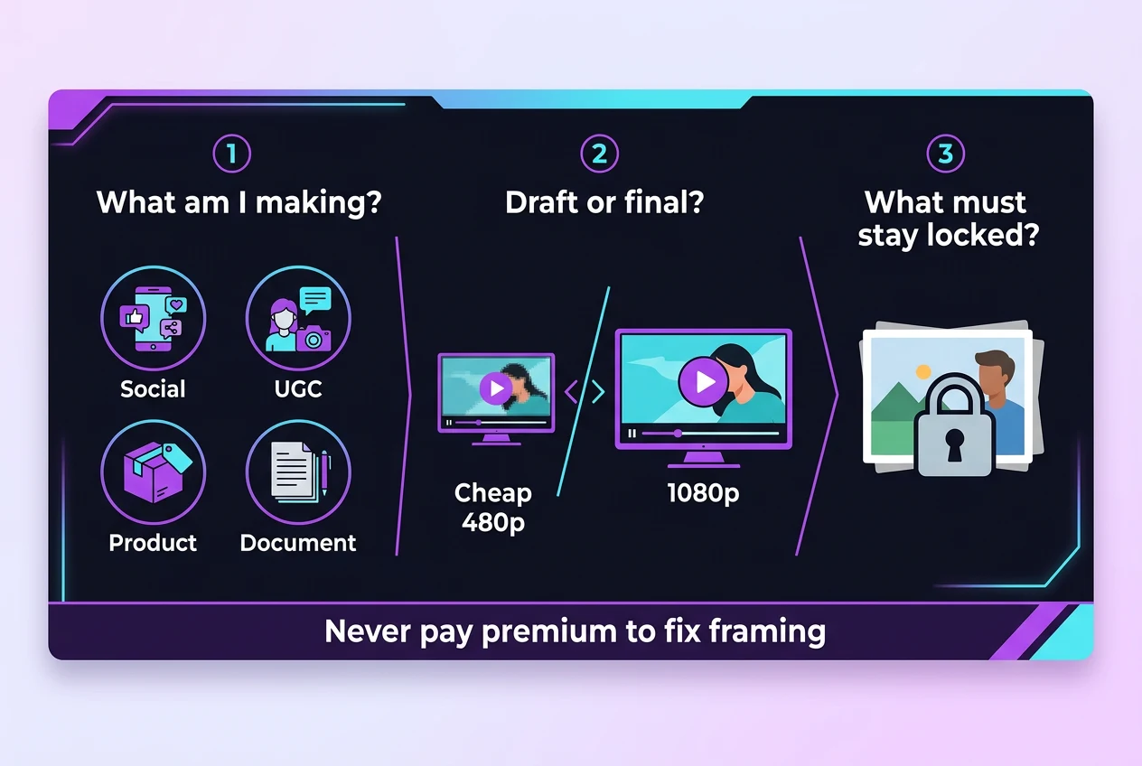Three questions before you generate: what, draft or final, what must stay locked